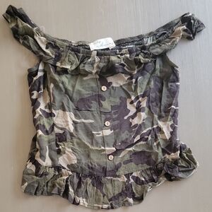 Camouflage Off-Shoulder Top